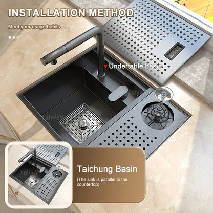 Hidden Cup Washer Bar Sink Stainless Steel Kitchen Sink Multifunctional Wash Basin Mini Small Single Slot With Cover Plate