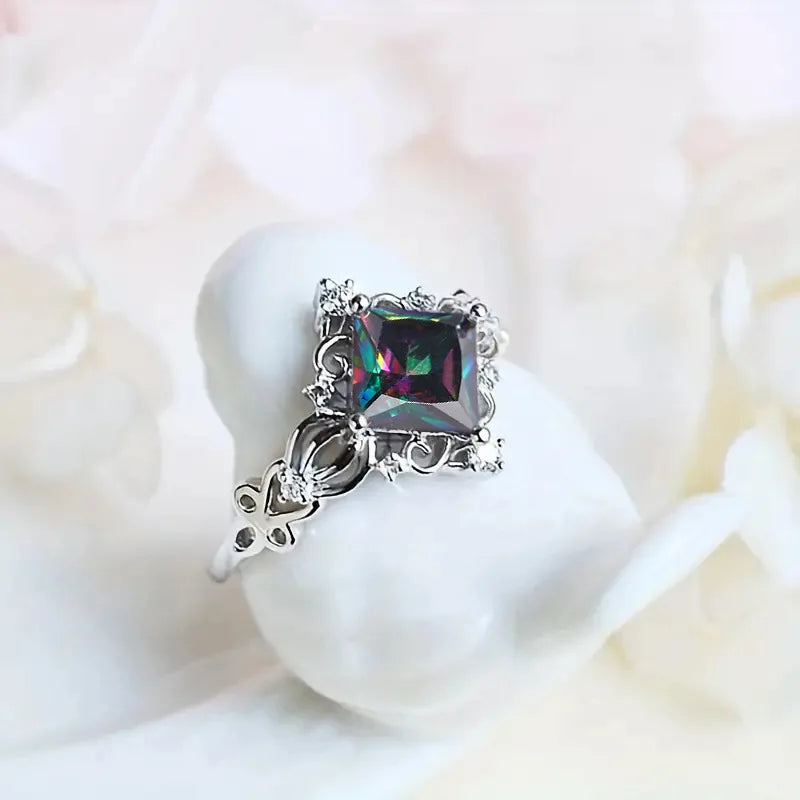 Geometric Princess Cut Ring Prong Set Women's Elegant Fashion Jewelry