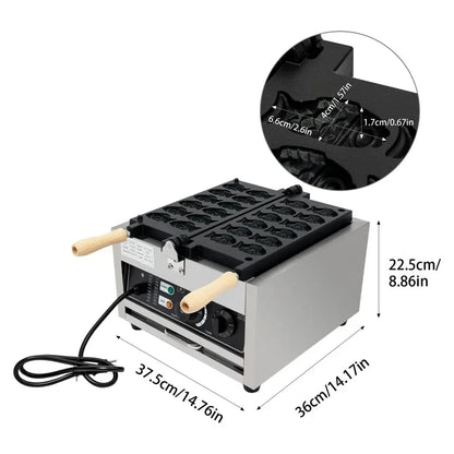 12 Slice Taiyaki Fish Shaped Waffle Cake Machine Nonstick Japanese Pancake Double Pan Bread Dessert Maker for Home Commercial