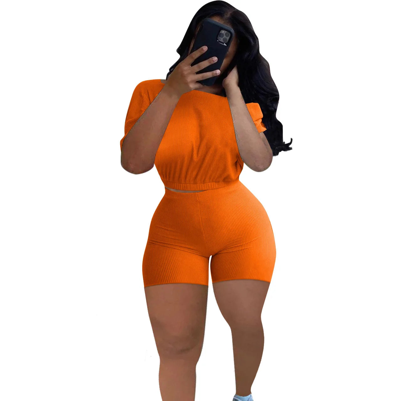 Good Quality COTTON Stretchy Solid Knitting Two Pieces Shorts Set Casual 2 Piece Women Outfit Plus Size Womens 2 Piece Outfit