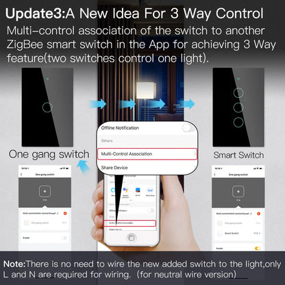 Tuya Remote Control Zigbee Wall Smart Switch 1 Gang Backlight US Standard Glass Touch Switch Compatible with Alexa