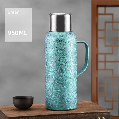 Large Capacity Leak-Proof Titanium Insulated Thermos Bottle with Mechanical Temperature Display Lid and Handle for Camping