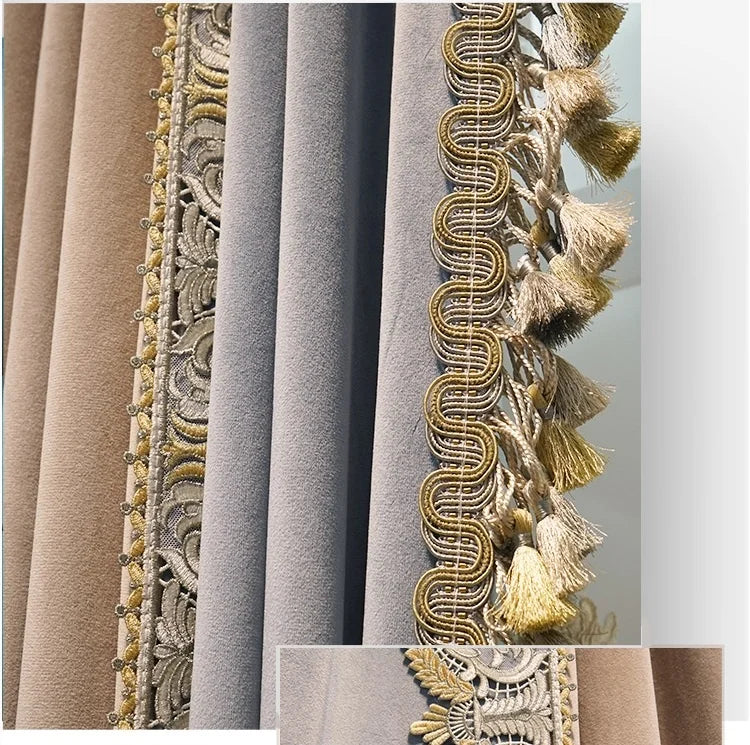 2025 Custom Curtain New Modern Luxury European Thick Velvet Embroidery Yarn Cloth Blackout Curtain for Living Room Bedroom