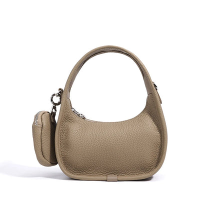 Genuine Cowhide Leather Ladies Shoulder Bag Fashionable Underarm Saddle Handbag Zipper Closure Crescent-Shaped Design for Women
