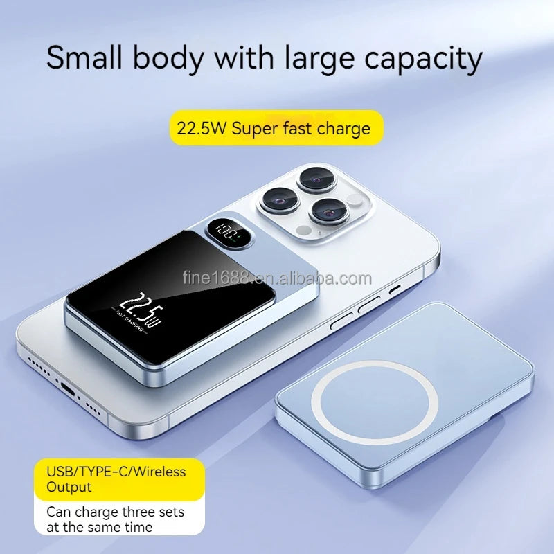 Custom logo PD 22.5w Power BankMini Fast Charging 5000mAh 10000mAh Wireless Charger Magnetic Wireless Charger