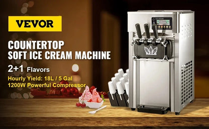 Czech Warehouse Ready Stock New Arrival VEVOR Soft Ice Cream Machine Commercial Countertop Soft Ice Cream Maker