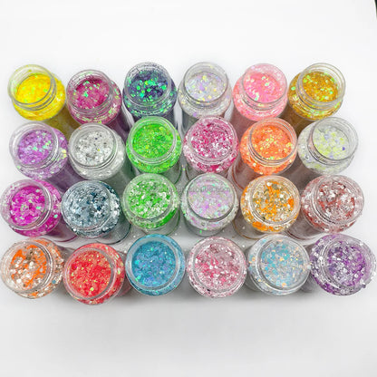 US Warehouses High Flash Spring Chunky Glitter 24 Color Bottle Set for Diy Makeup Manicure Handcrafted Cups Gift-making and More
