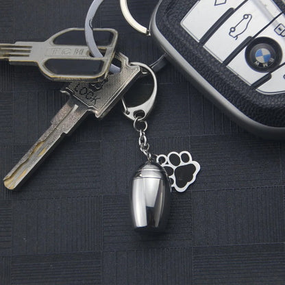 Silver Waterproof Cremation Pet Urns Keychain Cylinder Cat Dog Urn for Pet Ashes Cremation Keepsake Memorial Ashes Jewelry Pend