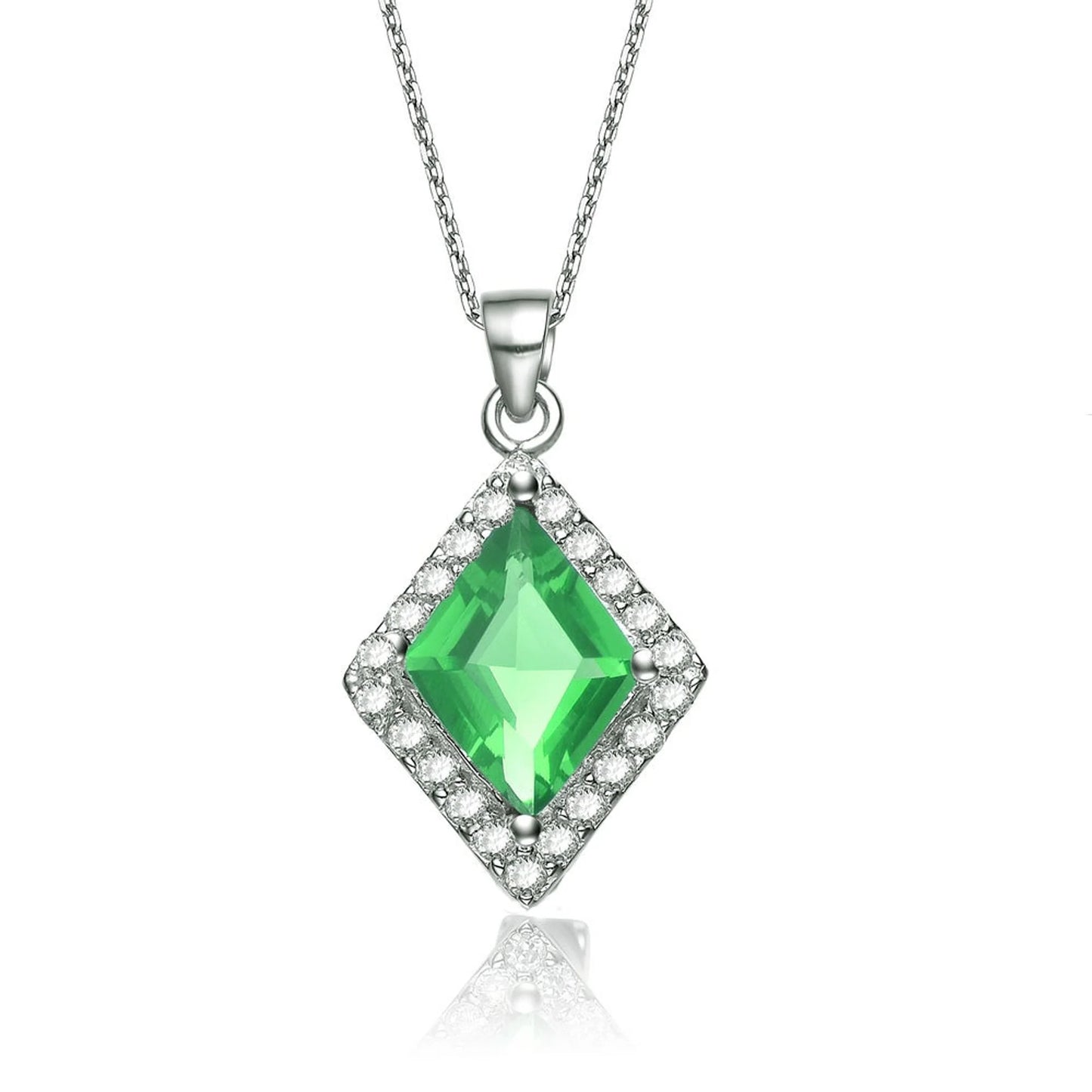 TD Collette Z Sterling Silver Fine Pendant Necklace with Green and White Cubic Zirconia in Diamond-shape