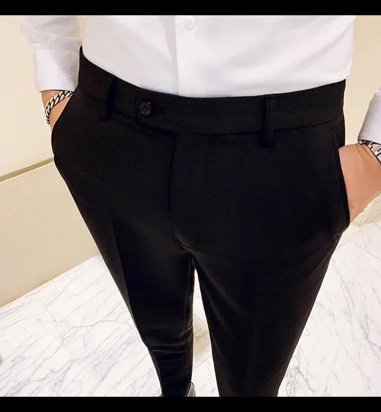 Boutique Fashion Solid Color Mens White Business Casual Suit Pants Male Slim Casual Trousers Wedding Dress Suit Pants