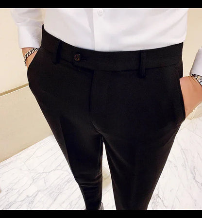 Boutique Fashion Solid Color Mens White Business Casual Suit Pants Male Slim Casual Trousers Wedding Dress Suit Pants
