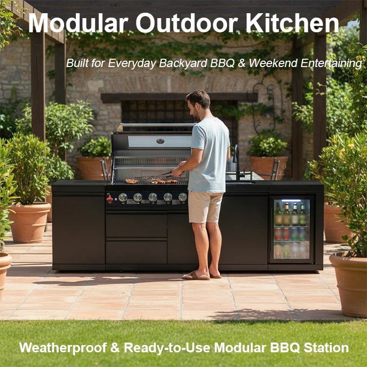 7 Days Fast Delivery Youya Hot Sale Black 85000BTU Propane/Natural Gas Grill Modular Outdoor BBQ Kitchen Set for Balcony