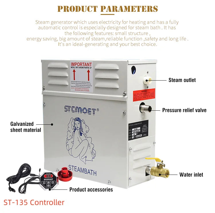 Modern Electric 9KW Stainless Steel Sauna Steam Generator for Bath Wet Steam with Computer Control Panel