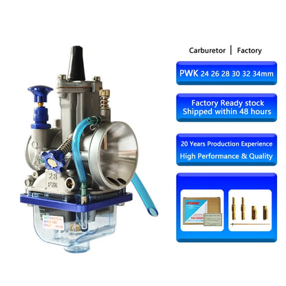 PWK Motorcycle Carburetor 24 26 28 30 32 34mm Universal Racing Carburetor with Power Jet for 2/4-Stroke Engine Motorcycle ATV