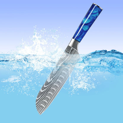 Ultra Sharp 7 Inch Santoku Knife Stainless Steel Blade Japanese Chef Knife with Colorful Resin Handle,Gift Box for Family
