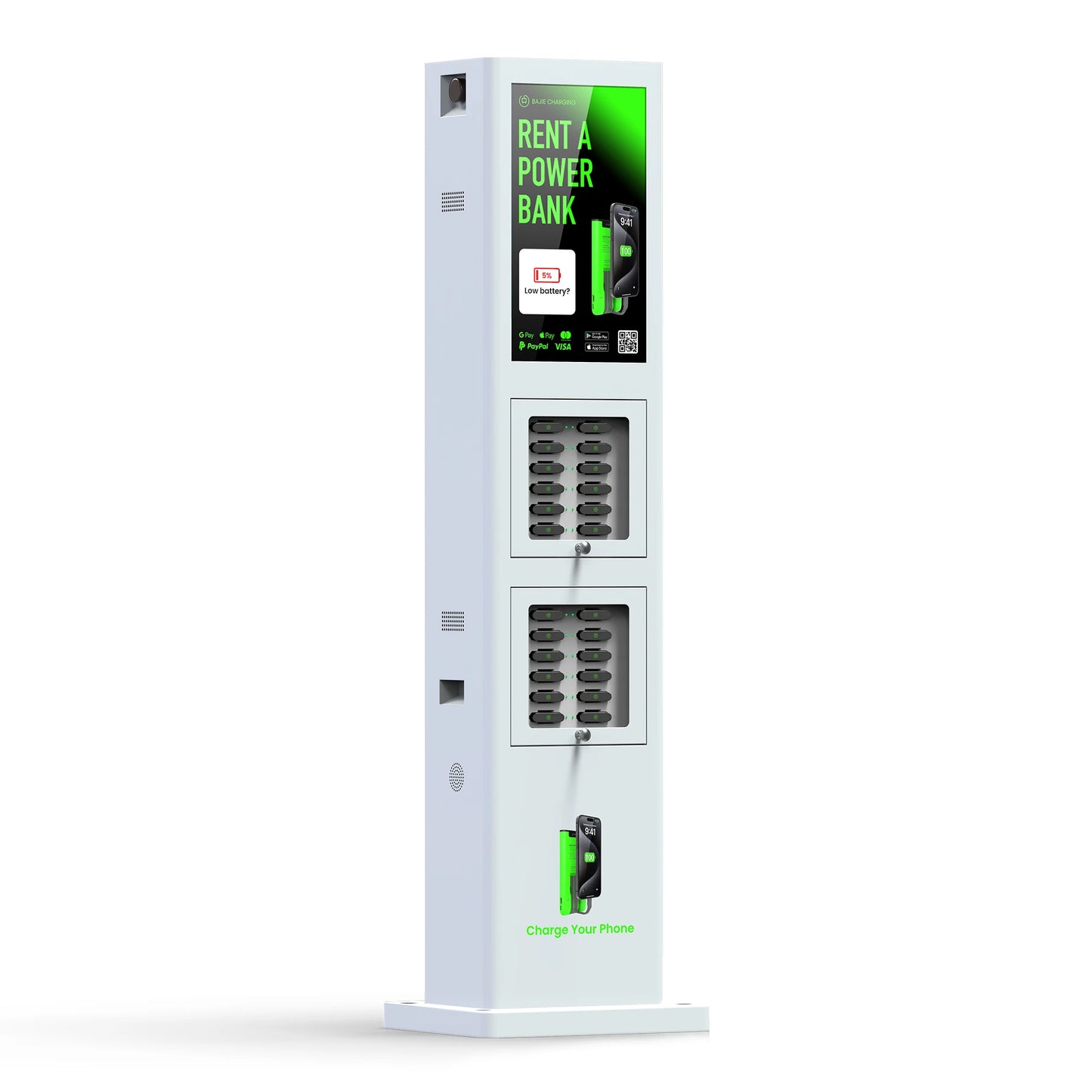 Rental Power Bank Simcard 24 Slots 23.8-inch Led Display Touch Screen Waterproof Shared Charging Station 160w Output Power Cord