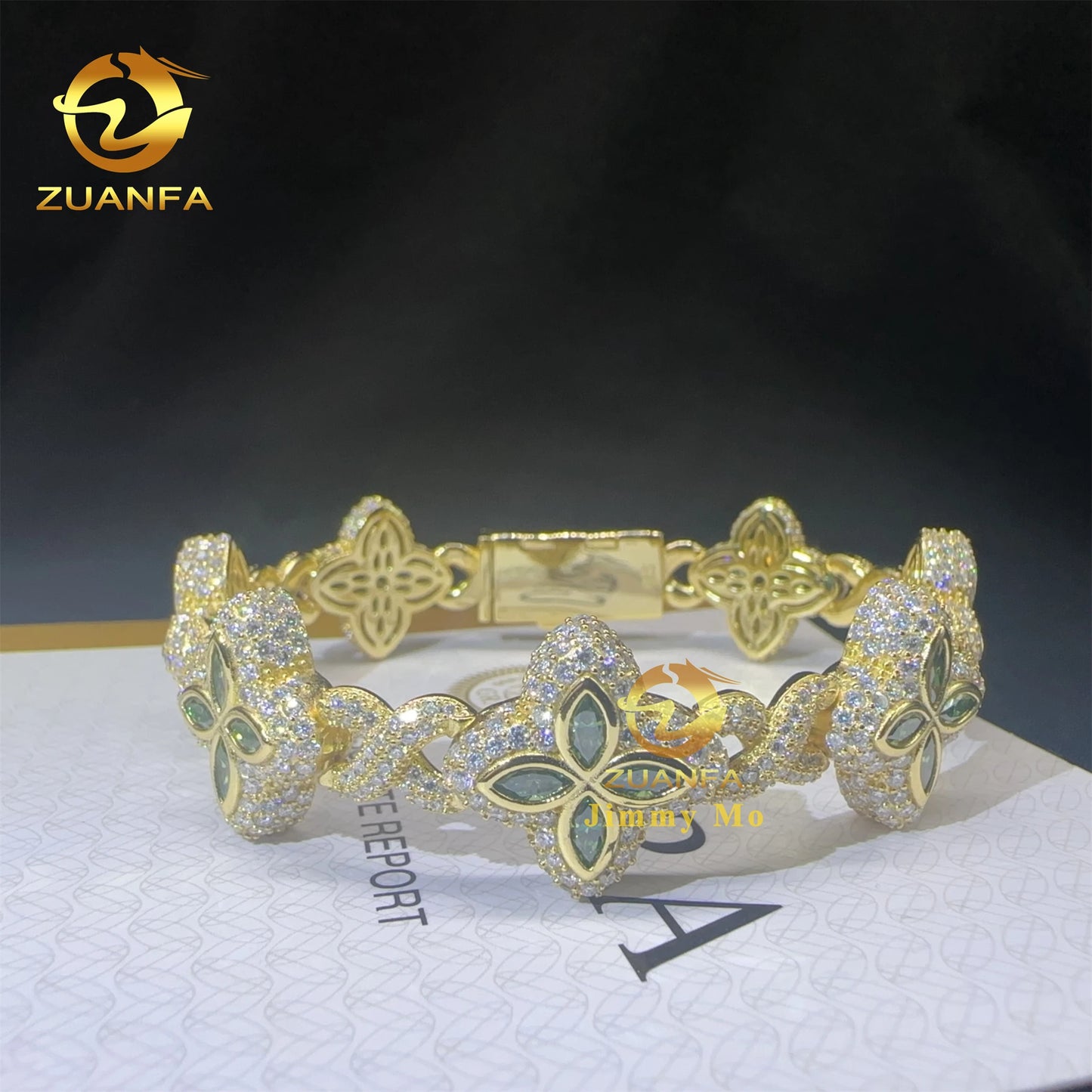 S925 Silver Marquise Flower Design Hip Hop Jewelry Iced Out Men Lab Moissanite Diamond Infinity Cuban Four Cleef Clover Bracelet