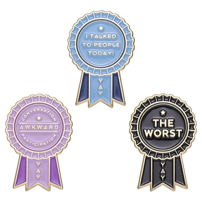 Awkward Worst Medal Brooches Badge Sarcastic Quotes Funny Enamel Pins Clothes Collar Lapel Badge Jewelry Pin for Backpack Hat