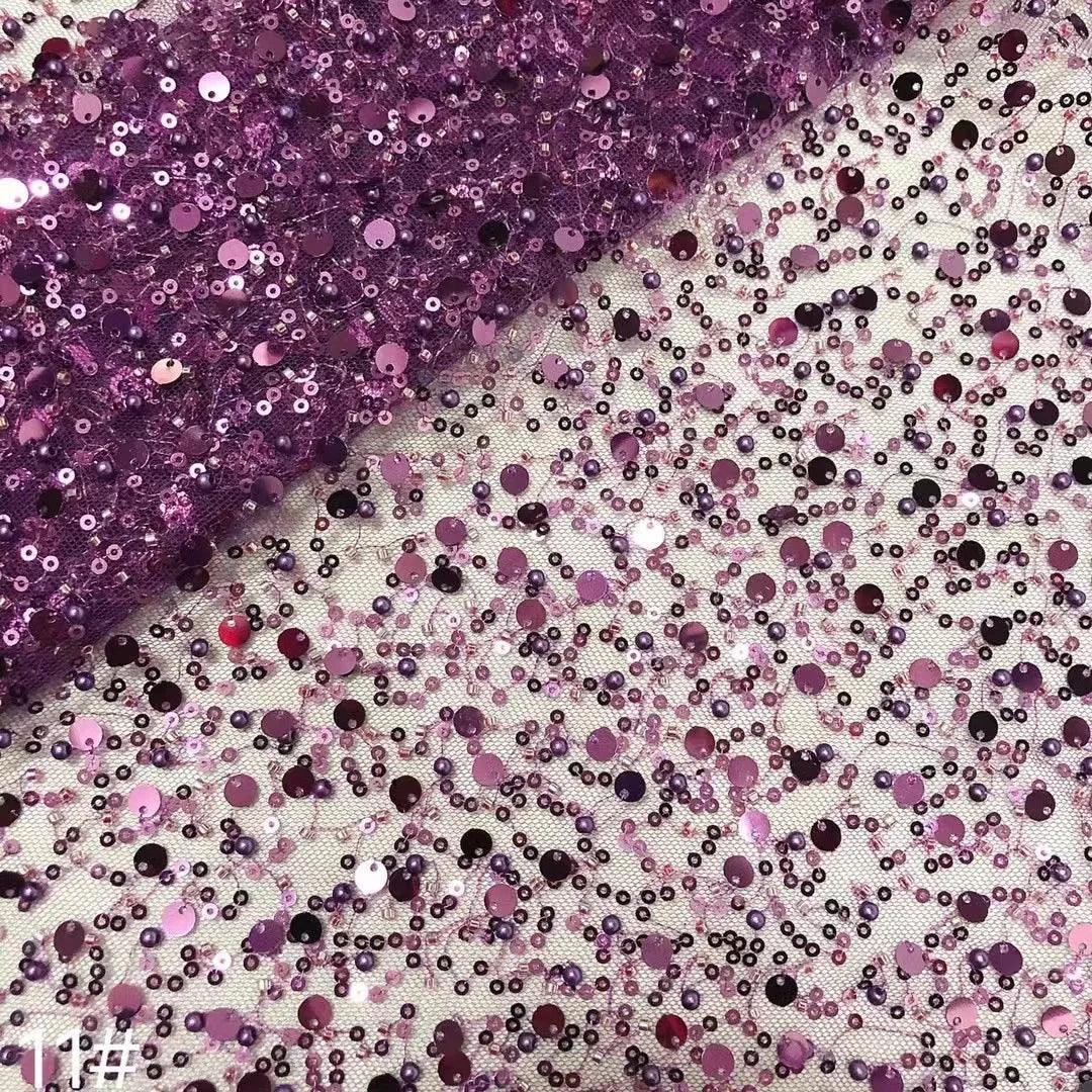 Width 130 cm Polyester Sparkly Sequins Embroidery Beads Mesh Fabric Heavy Tulle Lace Fabric for Wedding Dress Curtain
