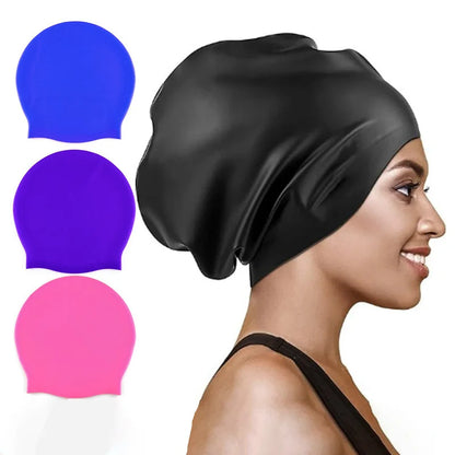Plus Size Silicone Swim Cap Protective Swimming Caps Training Custom Swim Cap for Long Hair & Braids & Dreadlock
