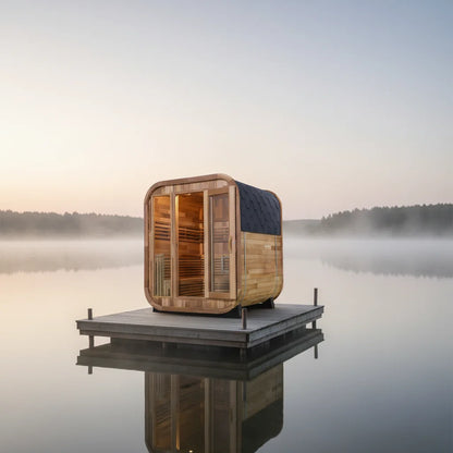 USA Stock 4-6 Person Capacity Outdoor Electric Stove Traditional Solid Wood Steam Cube Sauna with L-shaped Double-layer Bench