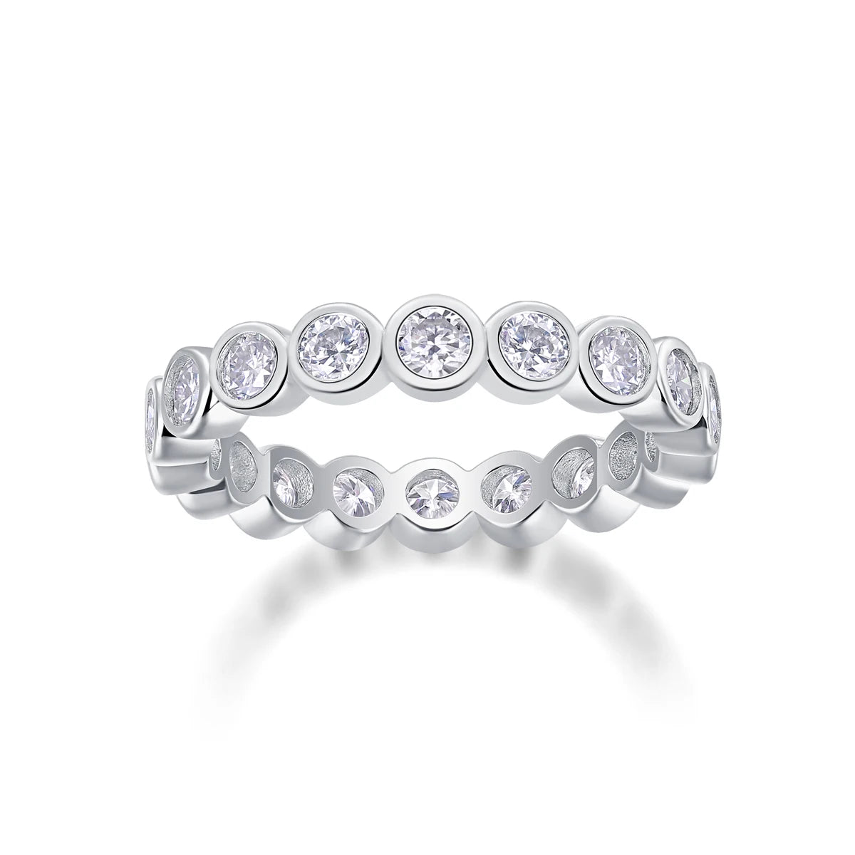 Female 925 Sterling Silver Luxury Women Fine Jewelry Rings Rhodium Plated Rings Bezel Setting Moissanite Eternity Rings