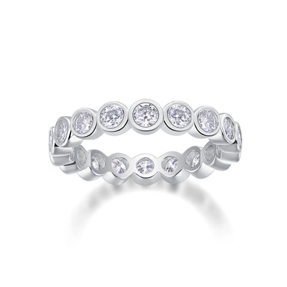 Female 925 Sterling Silver Luxury Women Fine Jewelry Rings Rhodium Plated Rings Bezel Setting Moissanite Eternity Rings