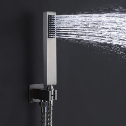 Homein Matte Black Double Handle 2-Function Brass Concealed Shower Set, Pressure Balance Valve Rainfall Shower System