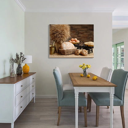 1pc Canvas Wall Art Bread Basket & Baked Goods Canvas Print Wall Art - Wheat, Flour & Assorted Breads, Ideal for Kitchen Decor