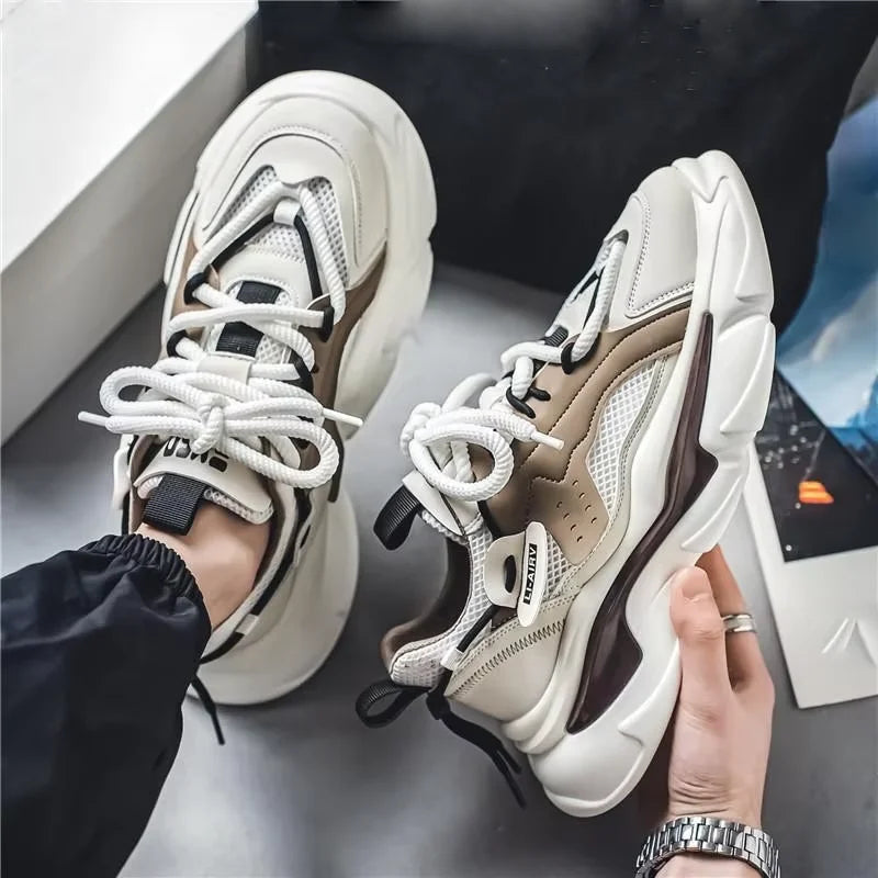 New Explosive Men's Shoes Mesh Surface Breathable Sports Leisure Running Shoes Thick Soles Increase Daddy Shoes