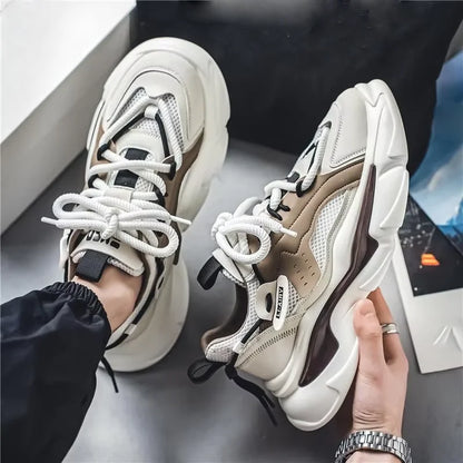 New Explosive Men's Shoes Mesh Surface Breathable Sports Leisure Running Shoes Thick Soles Increase Daddy Shoes