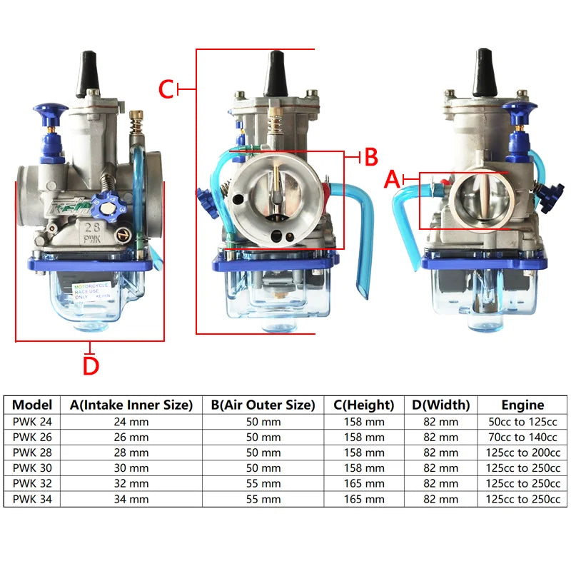 PWK Motorcycle Carburetor 24 26 28 30 32 34mm Universal Racing Carburetor with Power Jet for 2/4-Stroke Engine Motorcycle ATV