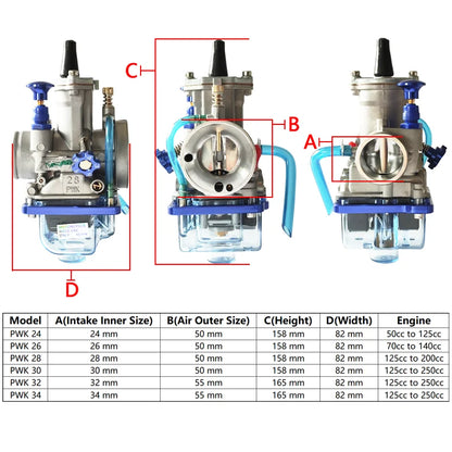 PWK Motorcycle Carburetor 24 26 28 30 32 34mm Universal Racing Carburetor with Power Jet for 2/4-Stroke Engine Motorcycle ATV