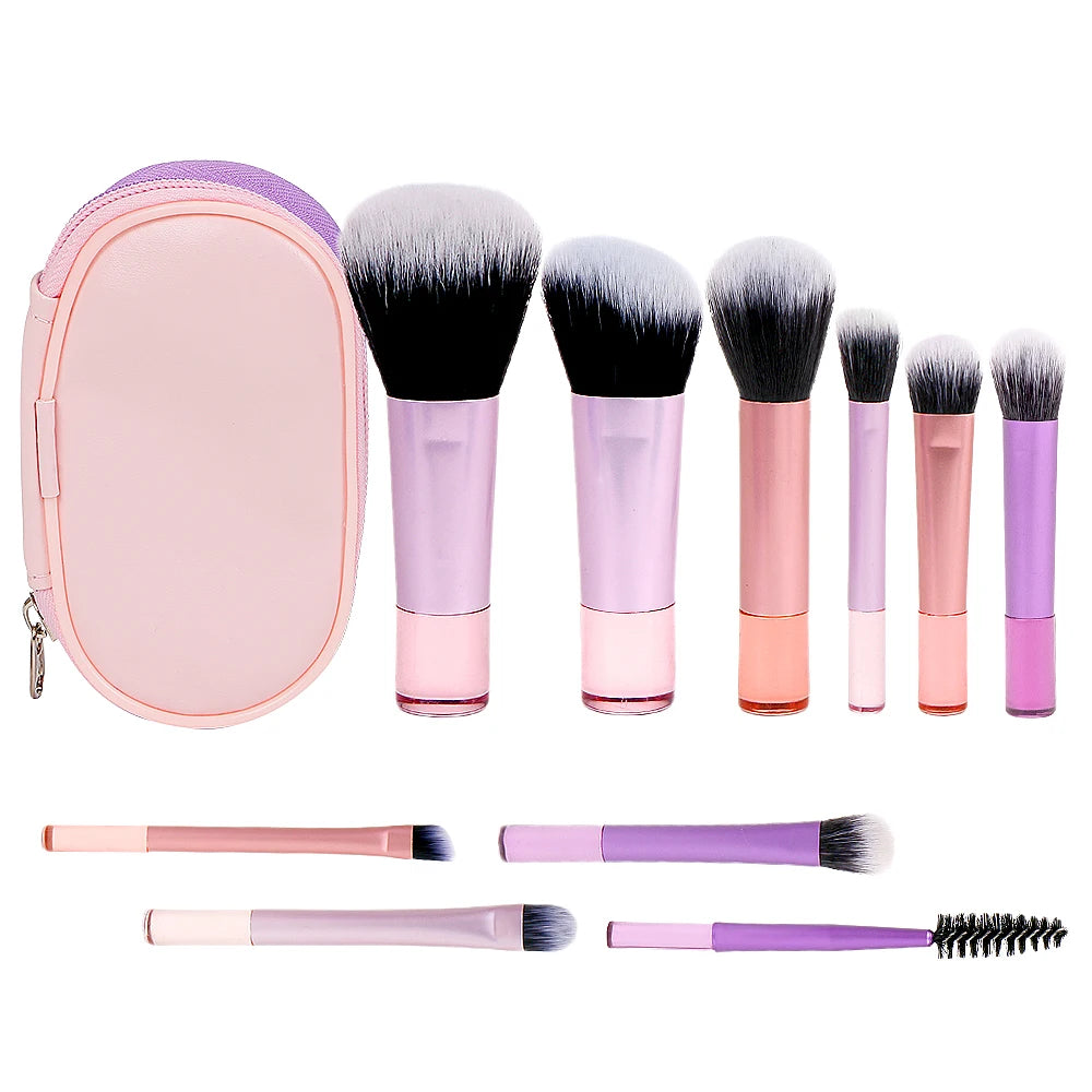 Travel Makeup Brush Set With Premium Synthetic Kabuki Powder Foundation Concealer and Lips Brush Kit for Travel Angled Brush