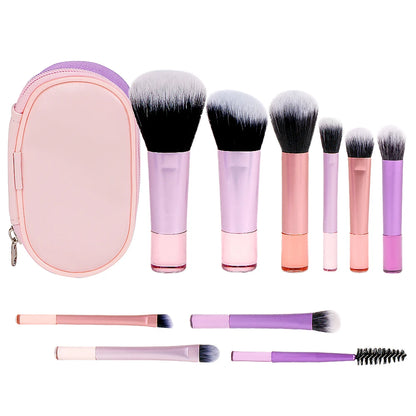 Travel Makeup Brush Set With Premium Synthetic Kabuki Powder Foundation Concealer and Lips Brush Kit for Travel Angled Brush