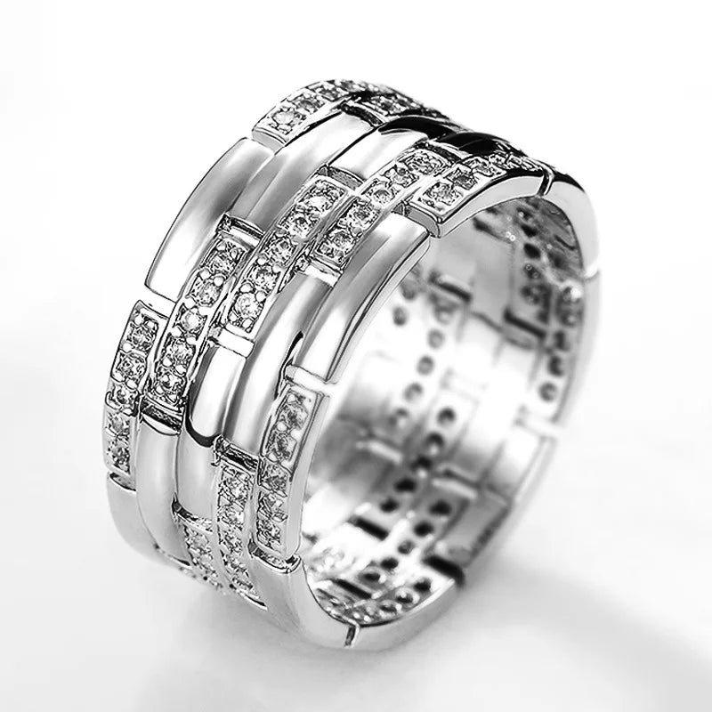 Q653 Silver Diamond Rings Round Brilliant Cut Natural G Color Classic Unisex Wedding Jewelry