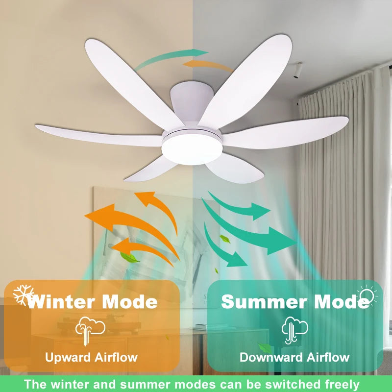 Modern Home Remodeling DC Motor Big 3/6 Blades Iron ABS 42-Inch Remote APP Control Timing Set LED Ceiling Fan with Light