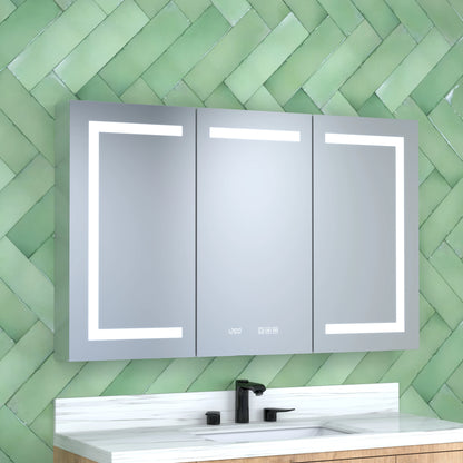 48" X 30" Silver Aluminum Rectangular LED Medicine Cabinet with Clock, Recessed or Surface Mount