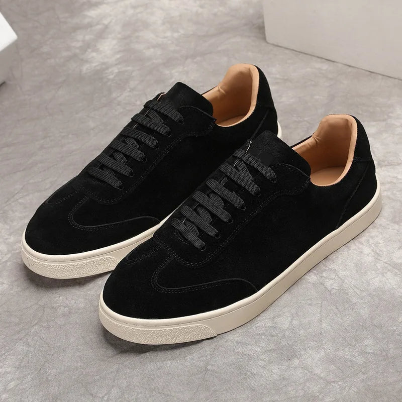 Lightweight Men's Casual Shoes with Luxury Suede Cow Leather Retro Sporty Style for Spring and Winter Walking