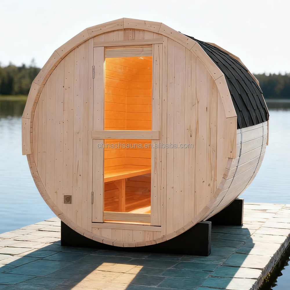 Spacious 4-Person Outdoor Barrel Sauna with Aromatherapy for Home Wellness