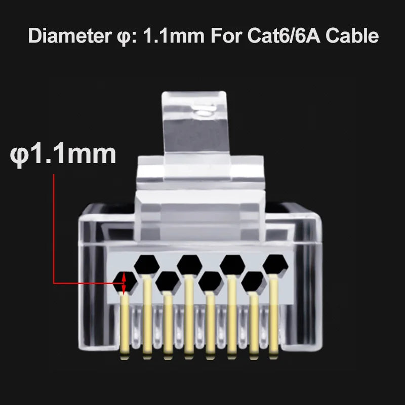OULLX 6U RJ45 Connector Cat6 Jack FTP Gold Plated Pass Through Ethernet Cables Network RJ-45 Plug Cat5 Cat5e STP Shielded
