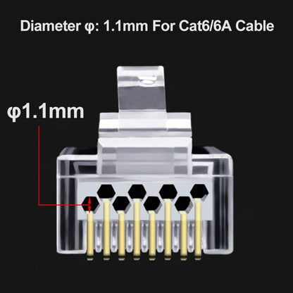 OULLX 6U RJ45 Connector Cat6 Jack FTP Gold Plated Pass Through Ethernet Cables Network RJ-45 Plug Cat5 Cat5e STP Shielded