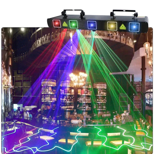WUZSTAR LED Stage Lights 5 Heads DMX512 Laser Effect Lighting 5 Colors Voice Control Party Club Bars DJ Spider Led Disco Light