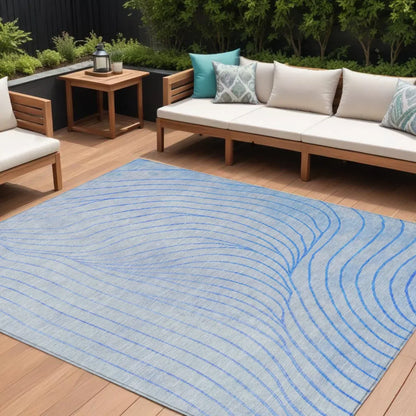 HMS 8' X 10' Abstract Indoor Outdoor Area Rug Blue and Silver Washable Carpet