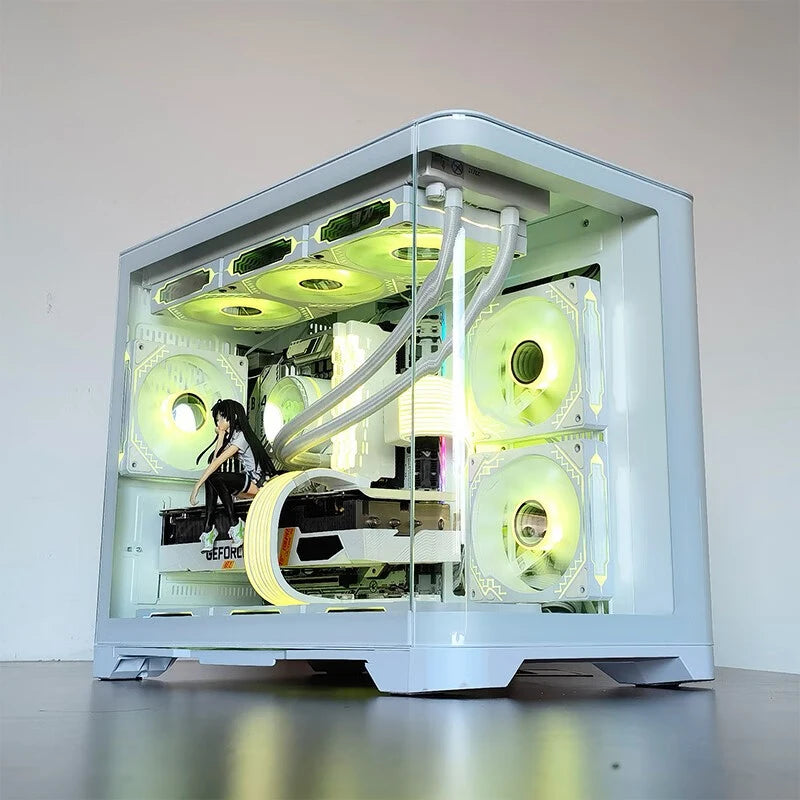 Lovingcool New OEM ODM White RGB Gaming PC CPU Case Mid Tower MATX ITX Curved Glass Gaming Desktop Case With 120mm ARGB Fans