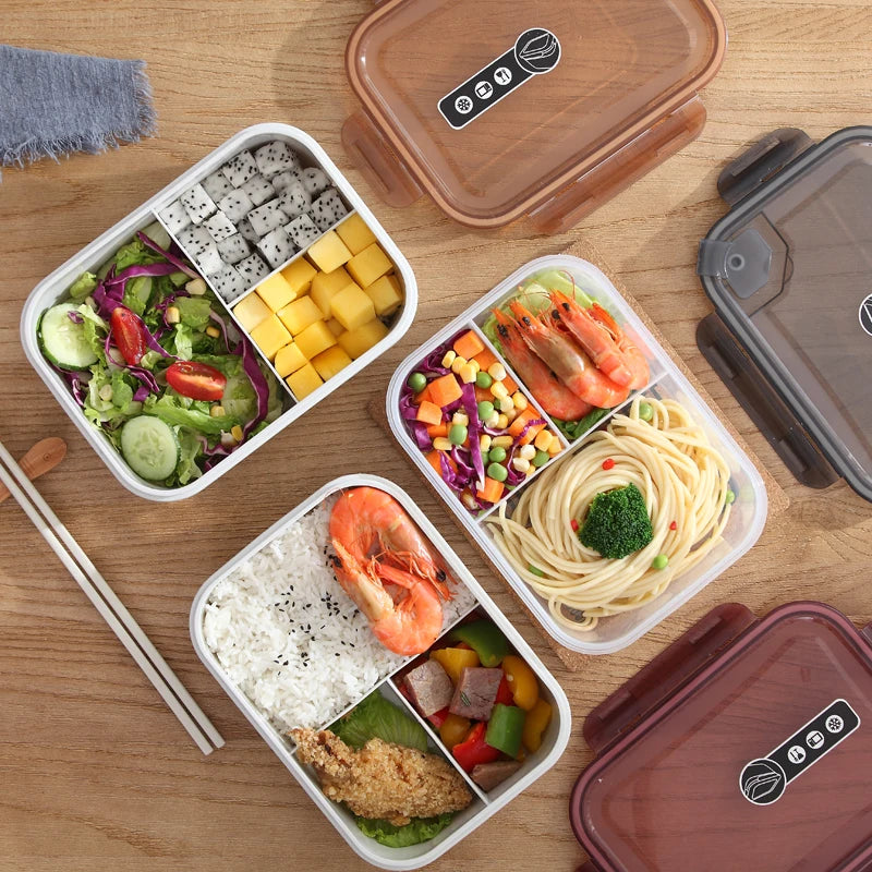 School Office Reusable Microwaveable Meal Prep Food Storage Container BPA-free PP 3 Compartment Simple Plastic Bento Lunch Box