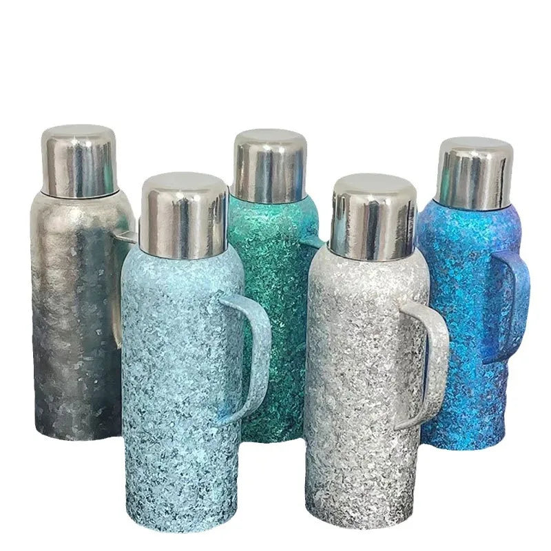 Large Capacity Leak-Proof Titanium Insulated Thermos Bottle with Mechanical Temperature Display Lid and Handle for Camping