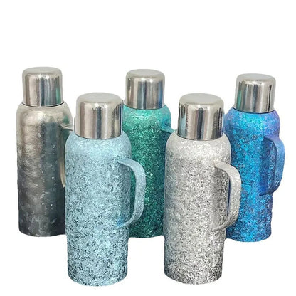 Large Capacity Leak-Proof Titanium Insulated Thermos Bottle with Mechanical Temperature Display Lid and Handle for Camping