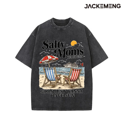 Oversized Vintage Beach Streetwear Print Tshirt USA Stock Wholesale Y2K Casual Tee