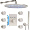 12-Inch Brushed Chrome LED Rain Shower Head System Thermostatic Mixer Single Handle Contemporary Brass Design Hotels Massage Jet